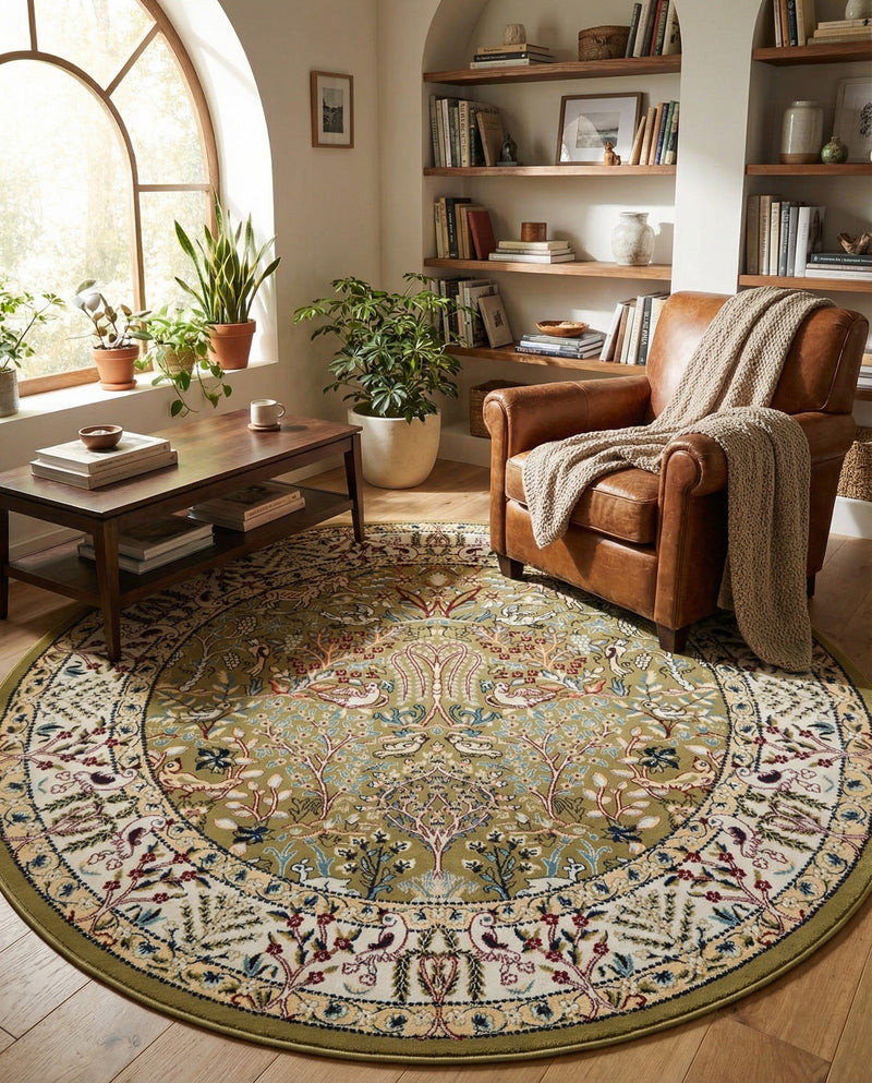 Persian Elegance Collection Area Rug -  Kerman (Green) Round Green  lifestyle 36