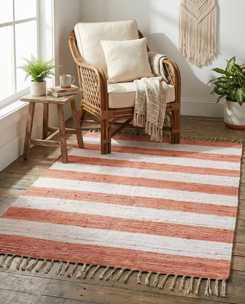 Tassel Trail Collection Area Rug - Pathway (Coral and Ivory) Rectangle Coral and Ivory  lifestyle 17