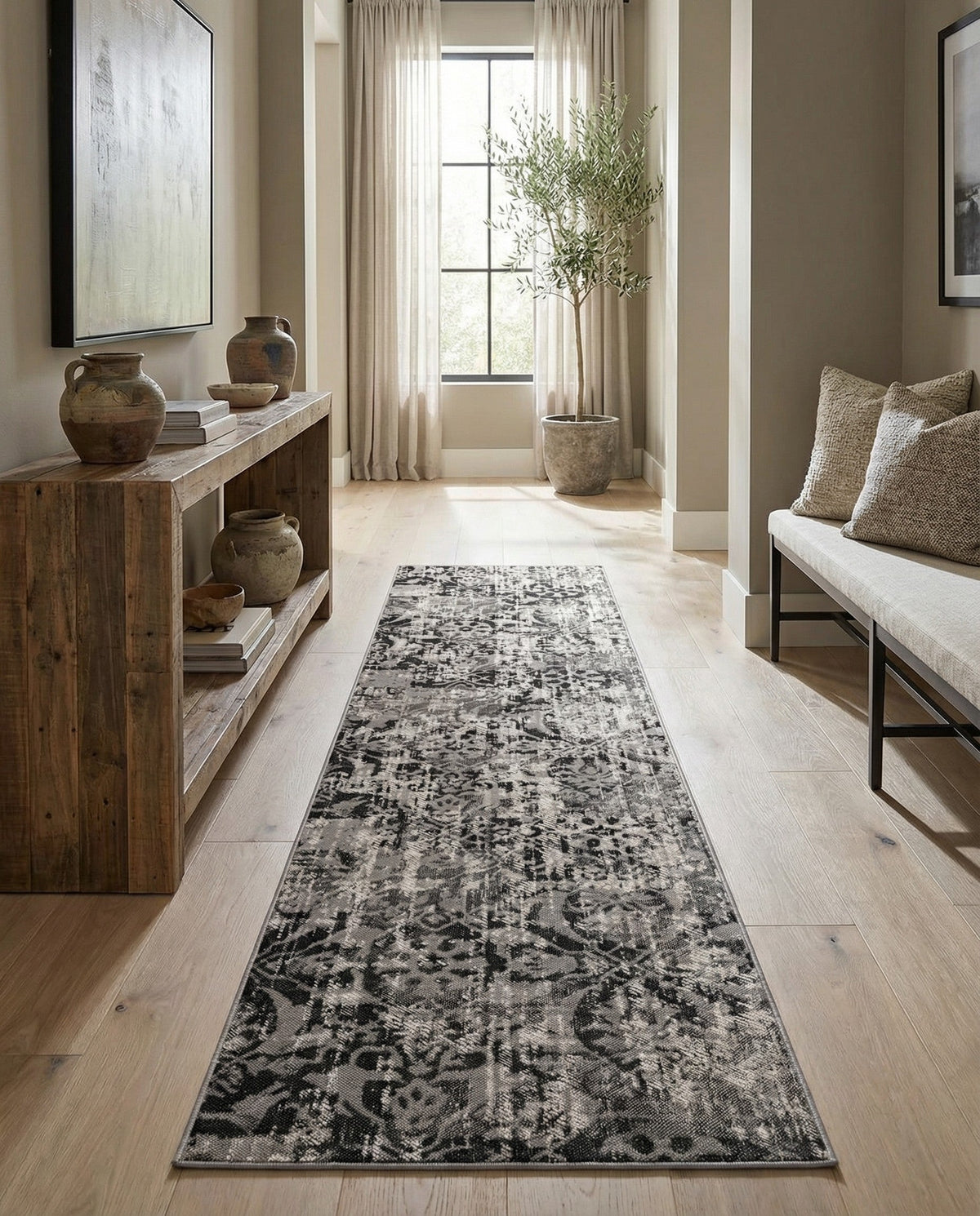 Geneva Terrace Collection Area Rug -  Morges Runner Gray  lifestyle 101