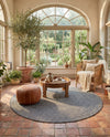 Highland Woven Jute Collection Area Rug - Glenmore (Navy Blue) Round Navy Blue  lifestyle 62