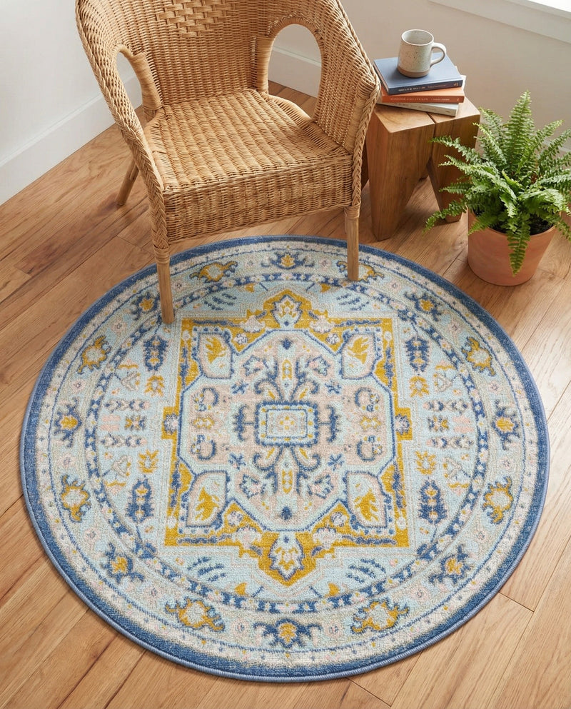 Savannah Series Collection Area Rug - Charleston (Sky blue) Round Sky blue  lifestyle 35