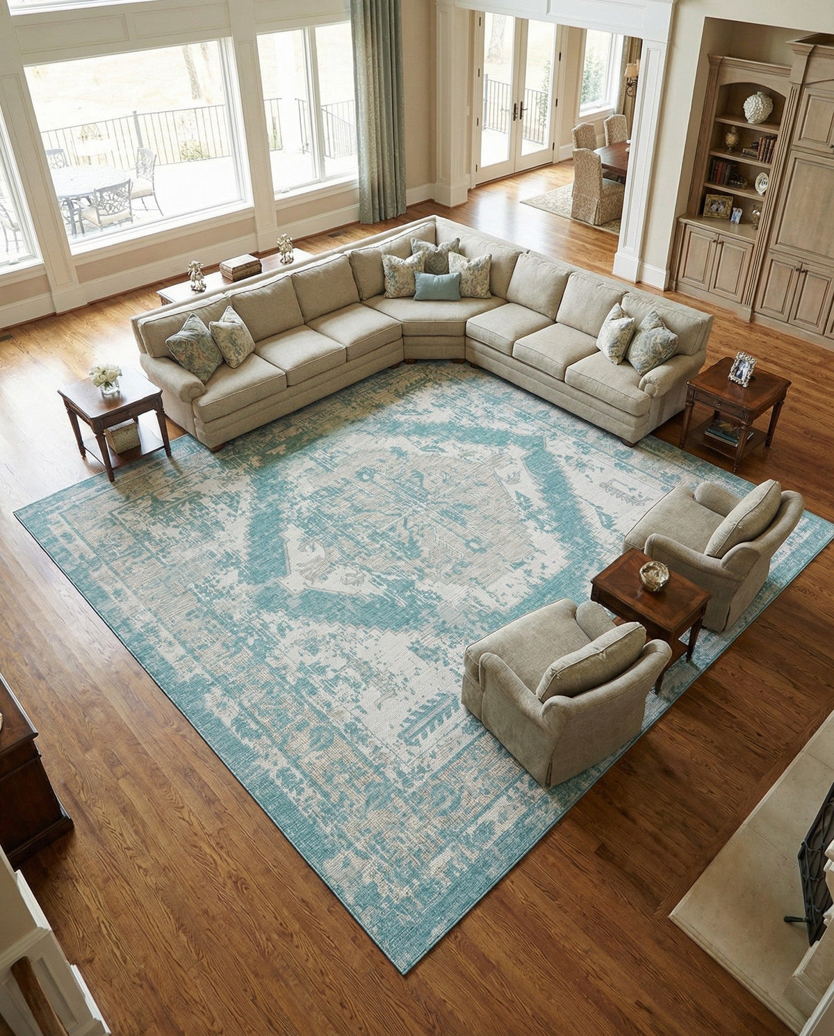 Patio Heritage Collection Area Rug -  Augusta (Aqua) Square Aqua  lifestyle 100