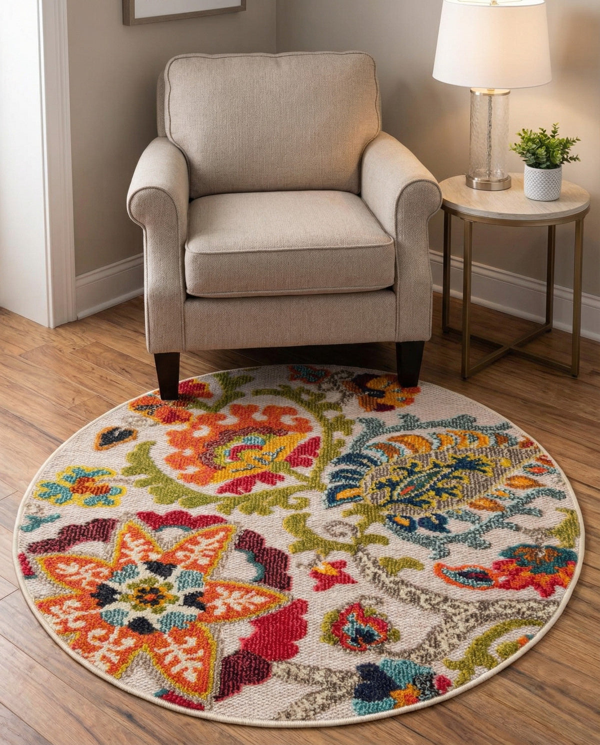 Outdoor Marrakesh Collection Area Rug - Fes Round Multi Beige  lifestyle 178