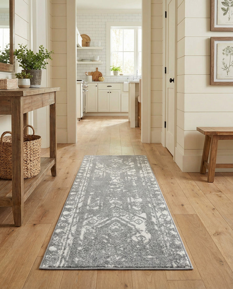 Brighton Stripes Collection Area Rug - Sussex (Gray and Ivory) Runner Gray and Ivory  lifestyle 61