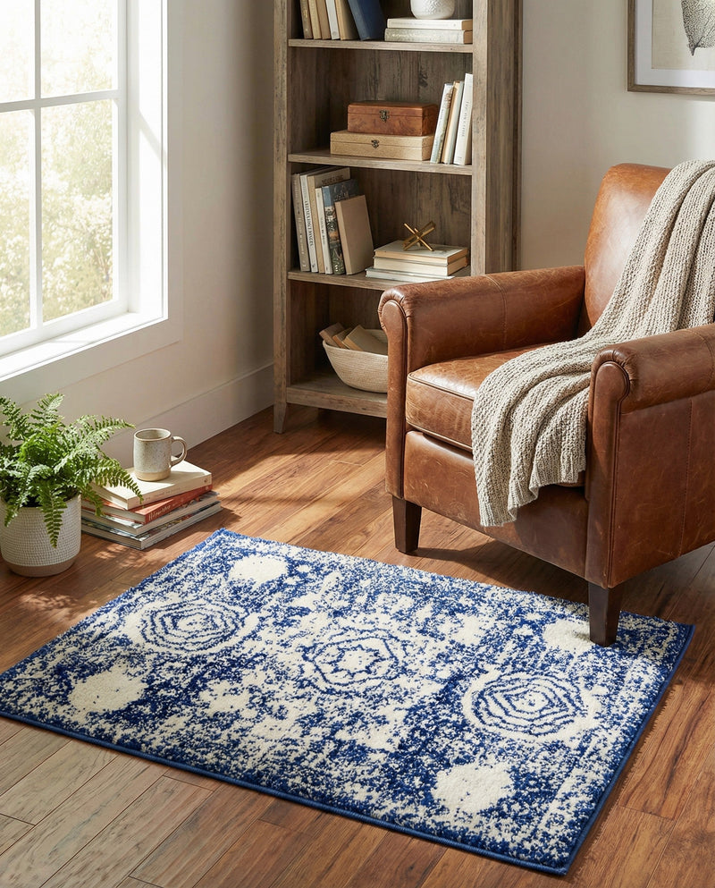 Dover Terrace Collection Area Rug -  Lagoon (Ivory and Blue) Rectangle Ivory and Blue  lifestyle 22