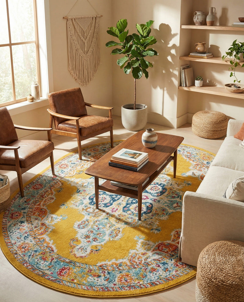 Beverly Grove Collection Area Rug -  Fairfax (Yellow) Oval Yellow  lifestyle 59