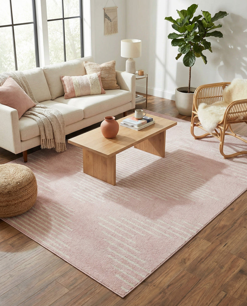 Seychelles Stripes Collection Area Rug - Mahe (Pink) Rectangle Pink  lifestyle 16