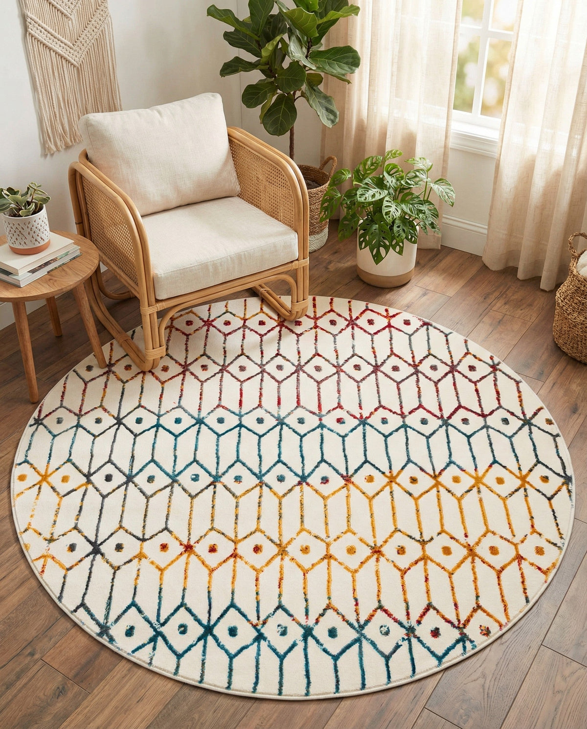 Garden Maze Retreat Collection Area Rug -  Mazeview Round Multi  lifestyle 119