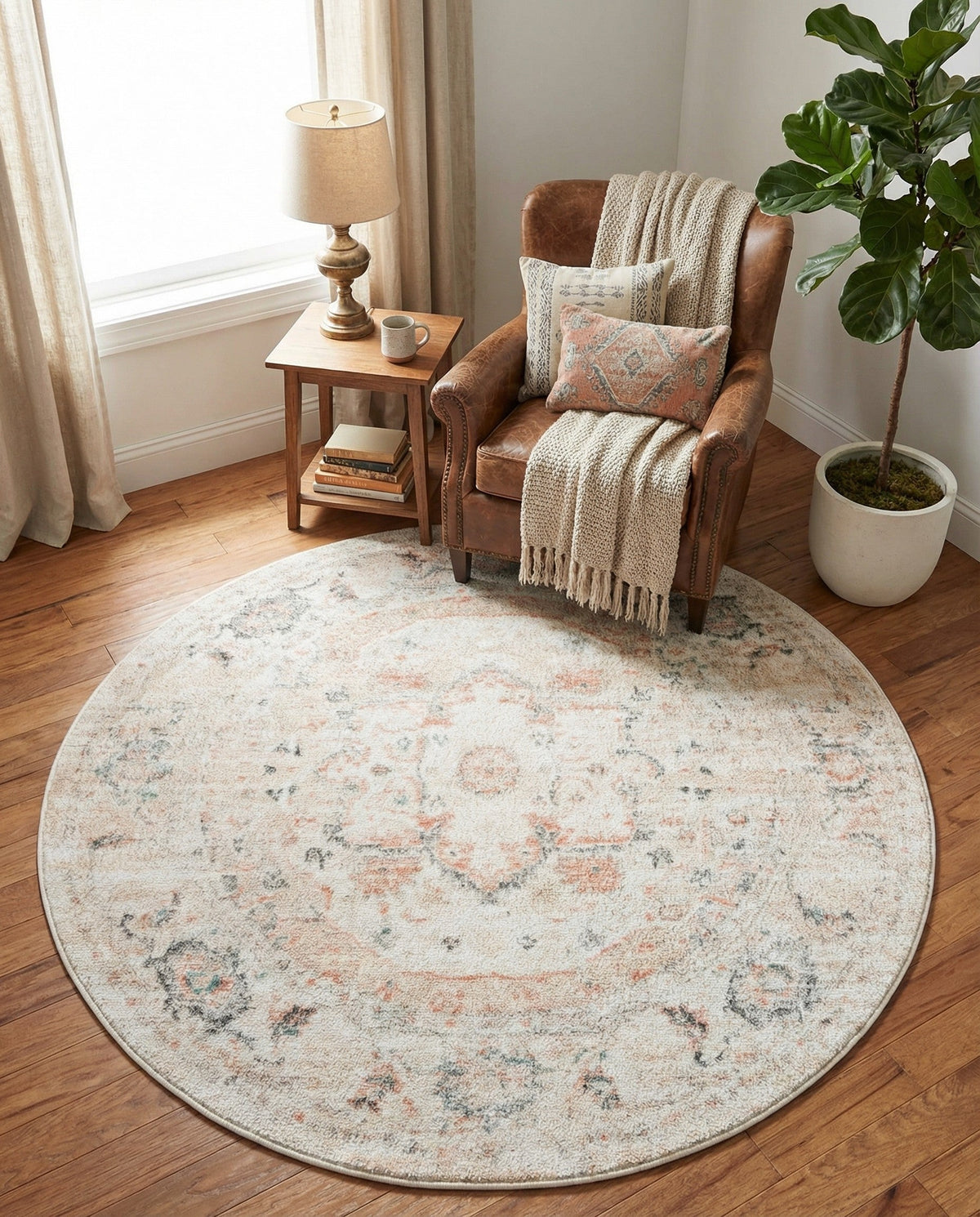 Parisian Elegance Collection Area Rug - Versailles (Ivory) Round Ivory  lifestyle 98