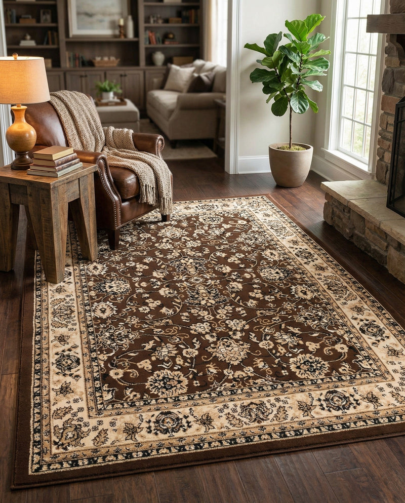 Isfahan Elegance Collection Area Rug - Naghsh-e Jahan (Brown) Rectangle Brown  lifestyle 22