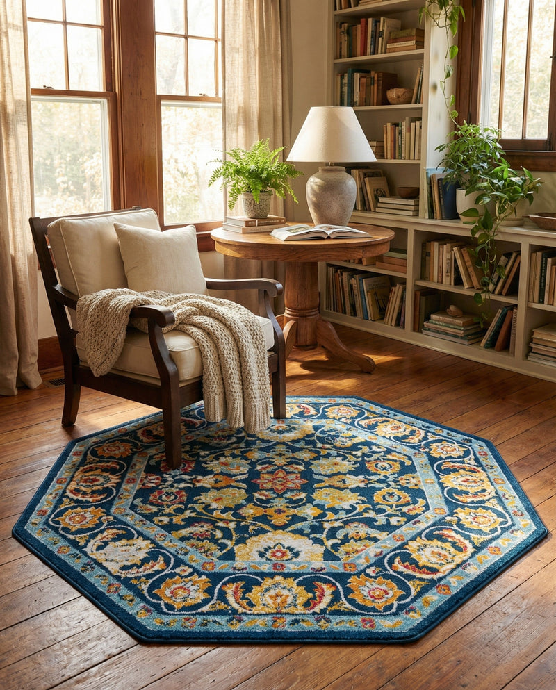 Adriana Terrace Collection Area Rug -  Positano (Navy Blue) Octagon Navy Blue  lifestyle 46