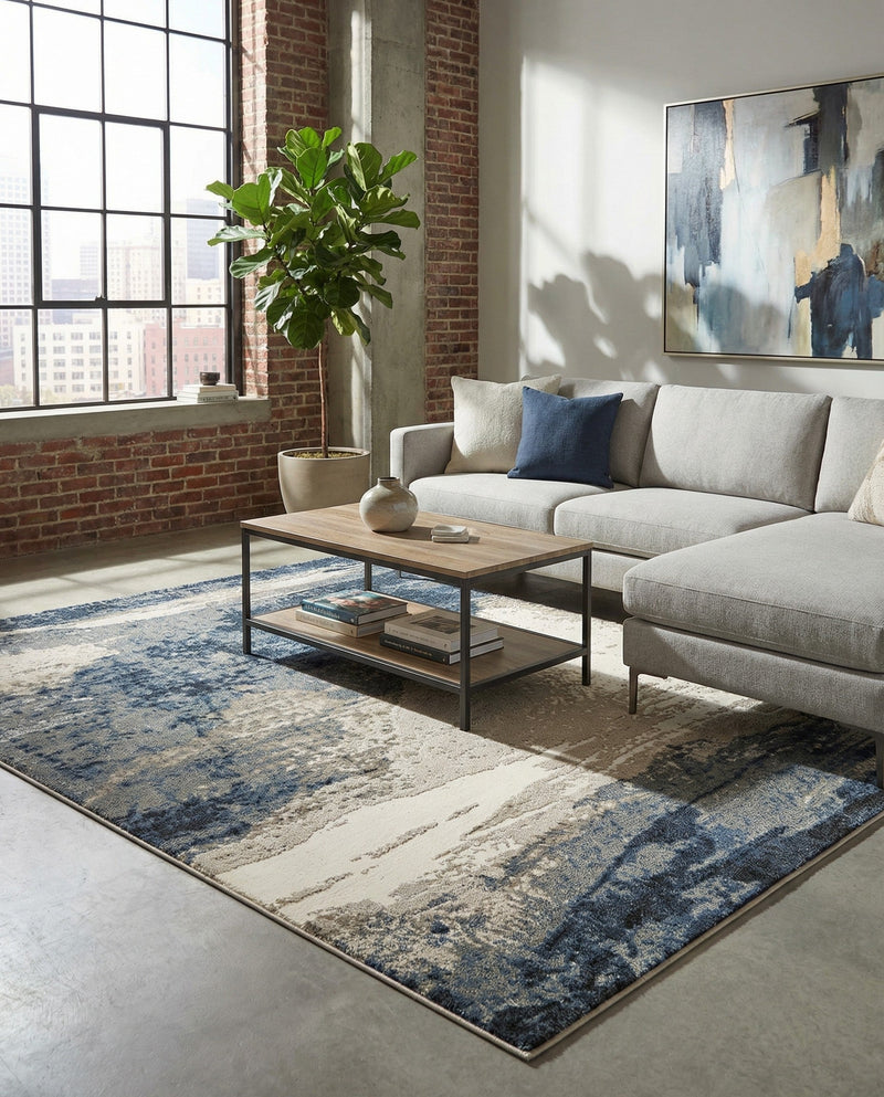 Copenhagen Edge Collection Area Rug - Nyhavn Rectangle Blue  lifestyle 69