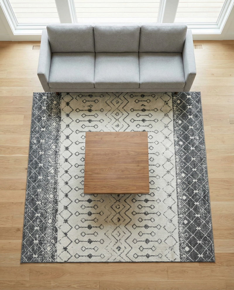 Mediterranean Lattice Collection Area Rug -  Casablanca (Ivory and Gray) Square Ivory and Gray  lifestyle 73
