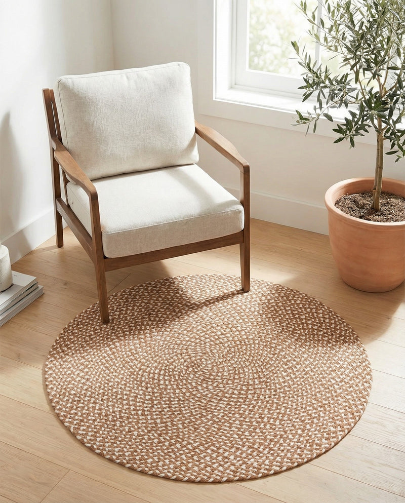 Highland Woven Jute Collection Area Rug - Glenmore (Light Brown) Round Light Brown  lifestyle 56