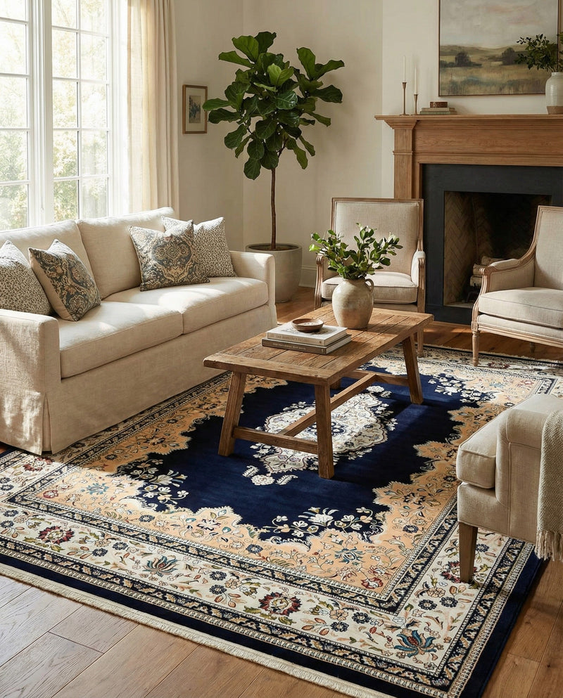 Persian Elegance Collection Area Rug - Isfahan Rectangle Navy Blue  lifestyle 15