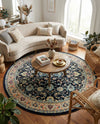 Isfahan Elegance Collection Area Rug - Naghsh-e Jahan (Navy Blue) Round Navy Blue  lifestyle 76