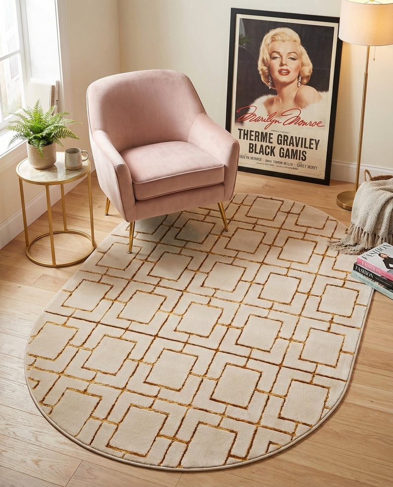Hollywood Luxe Collection Area Rug -  Beverly (White Gold) Oval White Gold  lifestyle 62