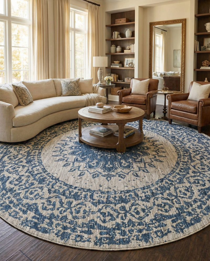Patio Heritage Collection Area Rug -  Lafayette (Blue) Round Blue  lifestyle 79