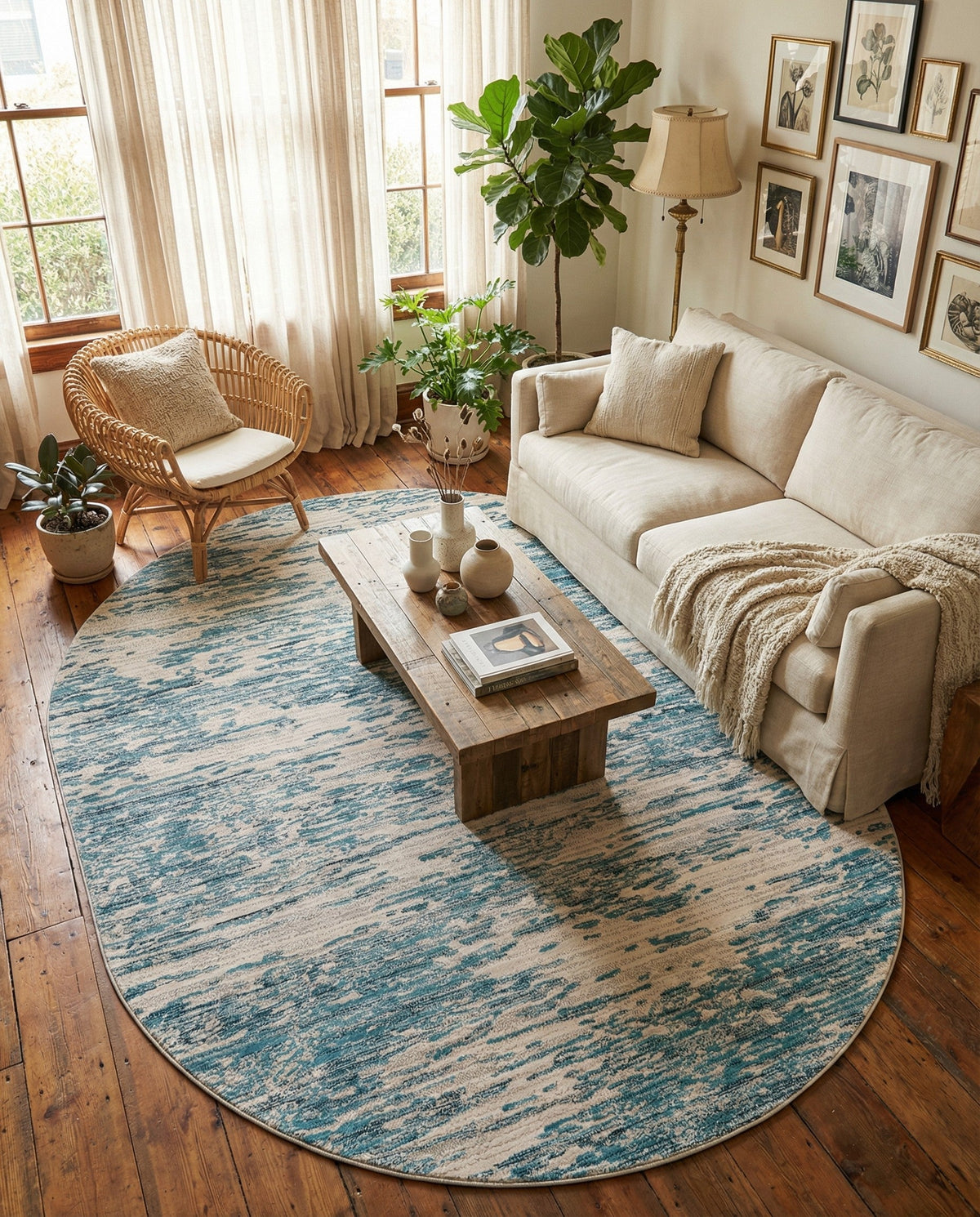 Serenity Sands Collection Area Rug - Dunescape Oval Blue  lifestyle 101
