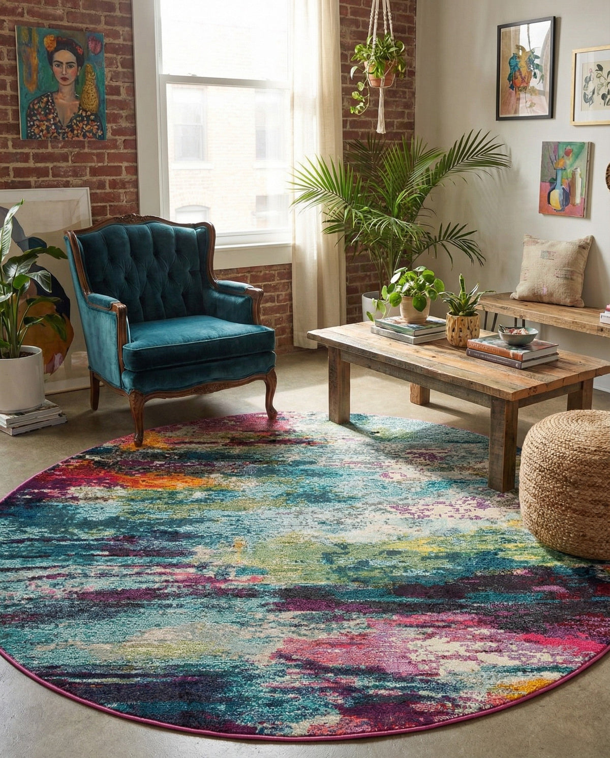 Chromatic Oasis Collection Area Rug -  Oasis Round Multi  lifestyle 113