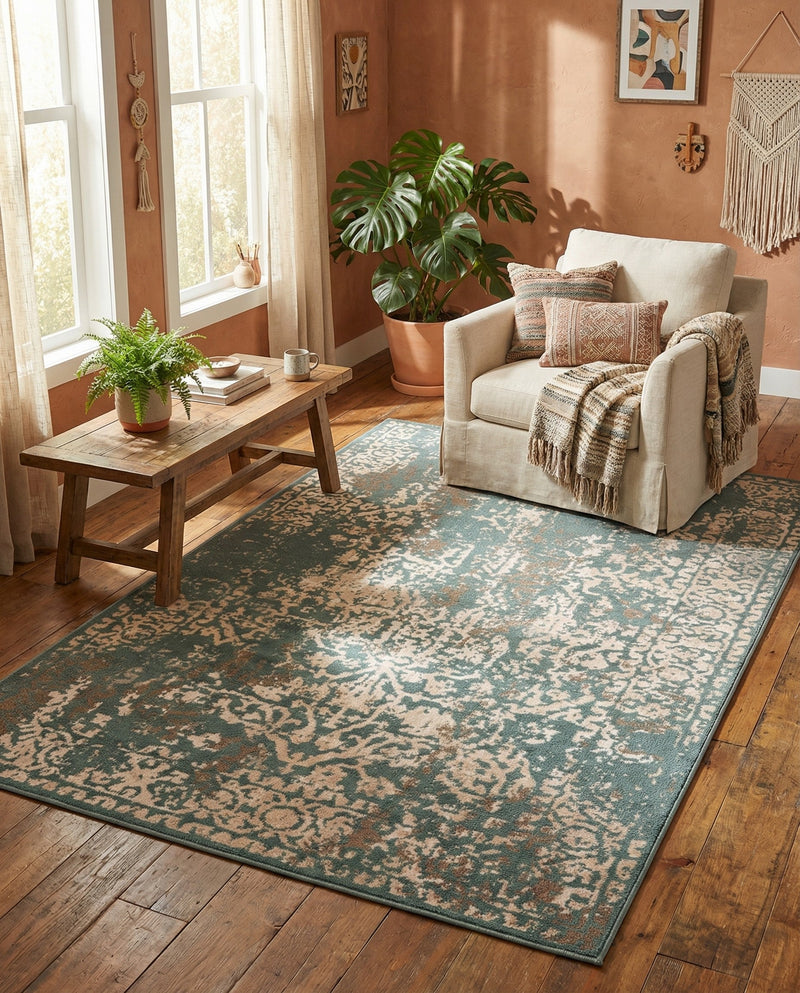 Gobi Sands Collection Area Rug - Dunhuang Rectangle Green  lifestyle 7