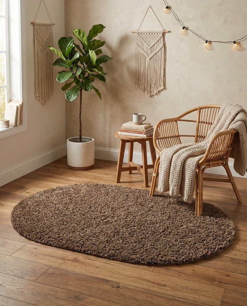 Plush Oasis Collection Area Rug - Serenity (Sandy Brown) Oval Sandy Brown  lifestyle 84