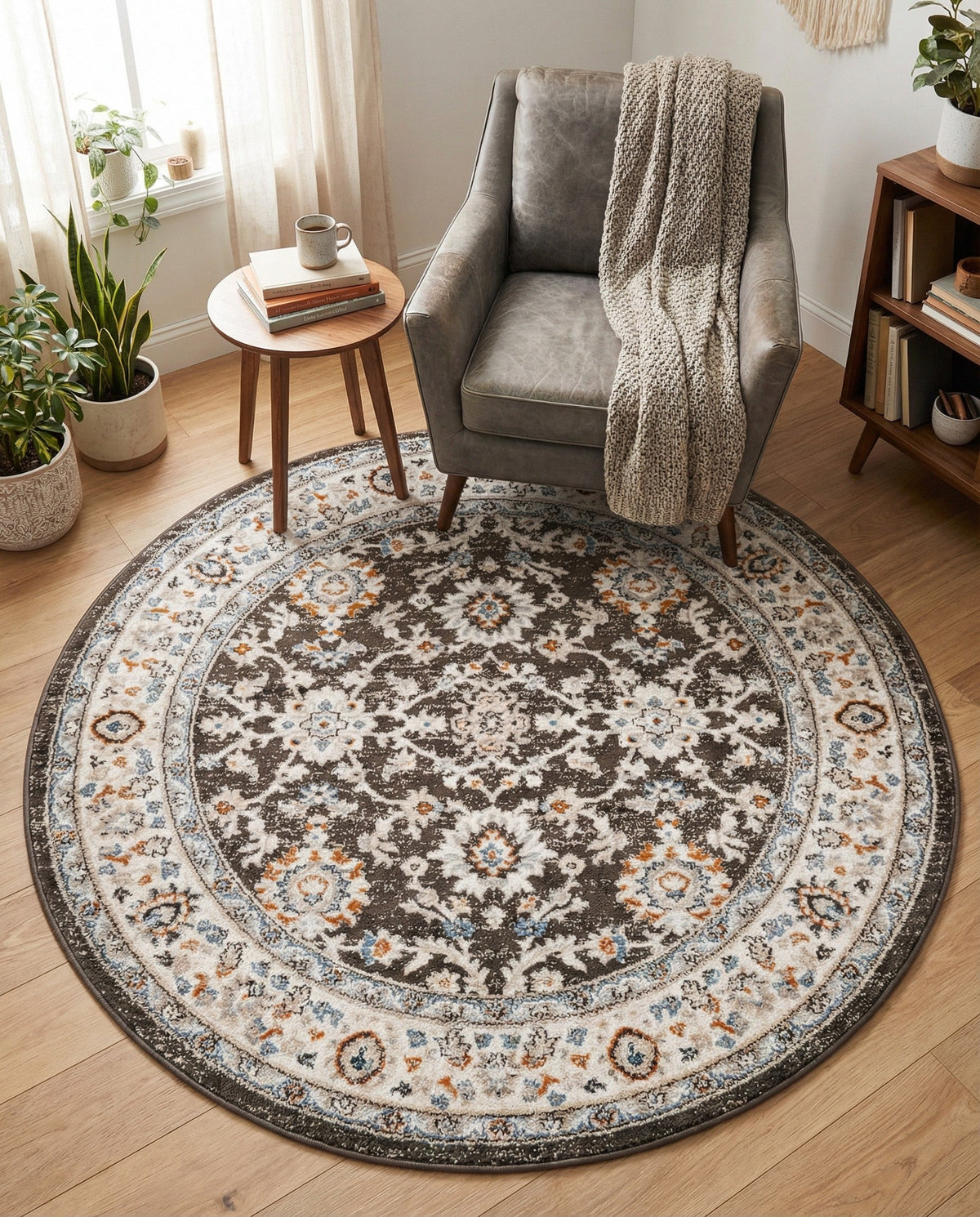 Savannah Elegance Collection Area Rug - Augusta (Fume Gray) Round Fume Gray  lifestyle 87