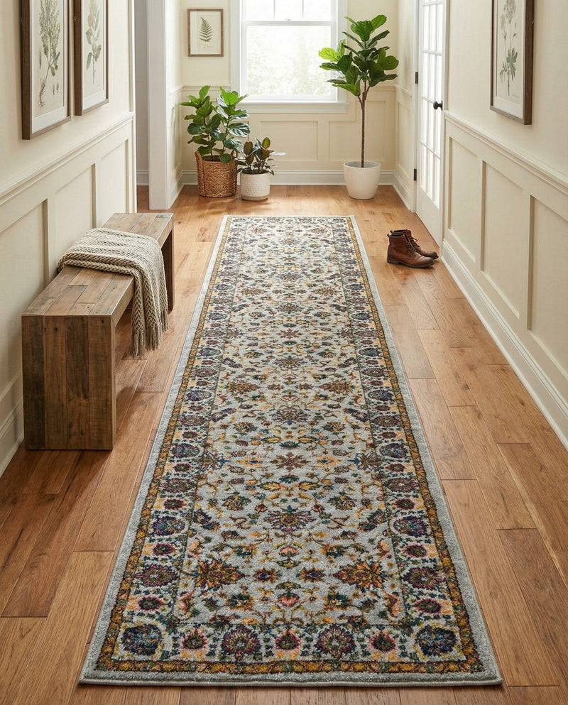 Casablanca Tapestry Collection Area Rug -  Marrakech (Cloud Gray) Runner Cloud Gray  lifestyle 54