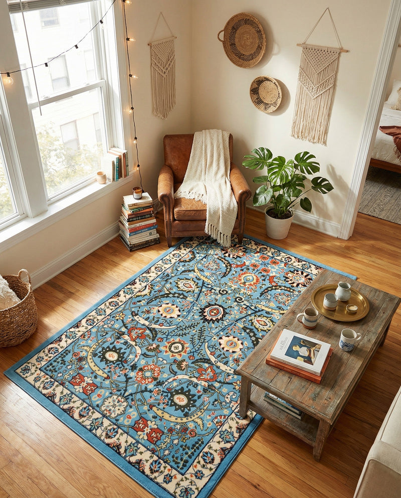 Tabriz Tapestry Collection Area Rug - Sahand (Blue) Rectangle Blue  lifestyle 23