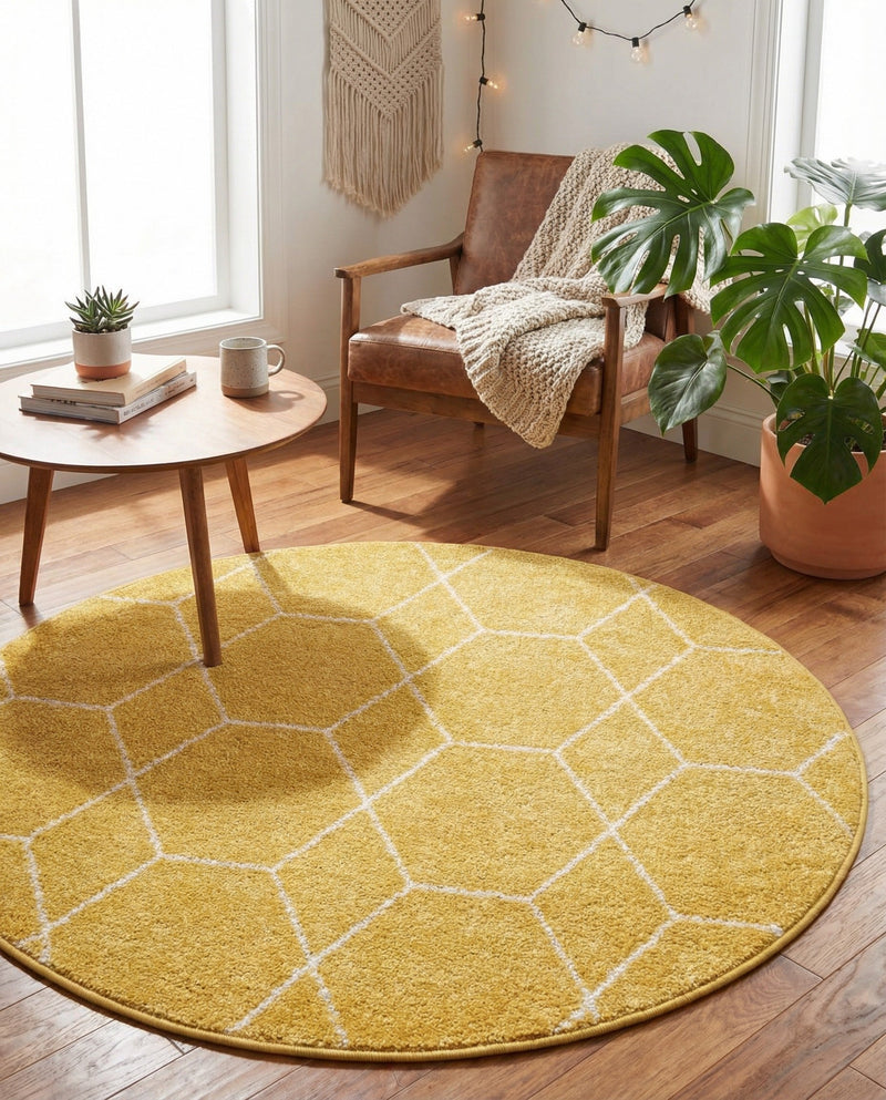 Trellis Mosaic Collection Area Rug - Arborville (Yellow) Round Yellow  lifestyle 88
