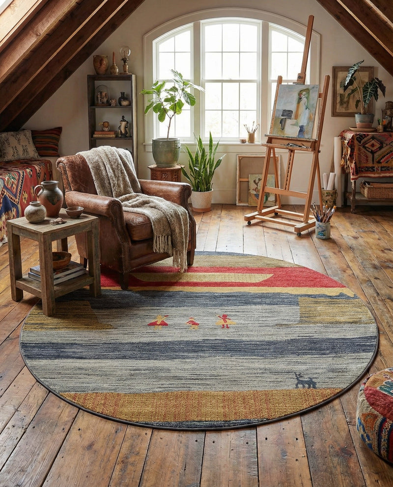 Zagros Oasis Collection Area Rug -  Lordegan Round Blue  lifestyle 43