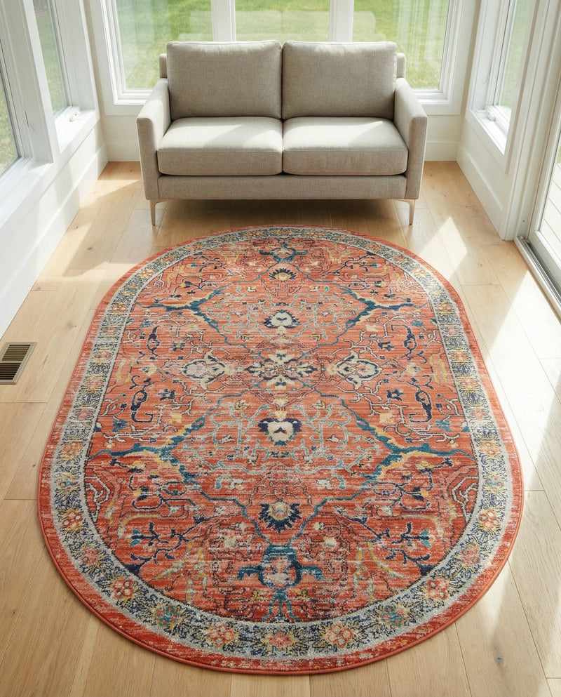 Seville Stripes Collection Area Rug -  Malaga (Brick Red) Oval Brick Red  lifestyle 77
