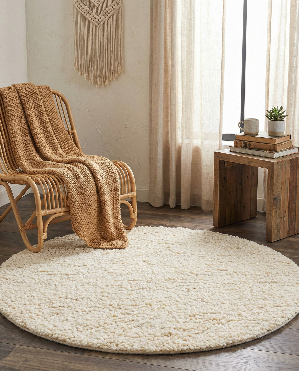 Wellington Luxe Shag Collection Area Rug - Kapiti Round Moroccan Ivory  lifestyle 158