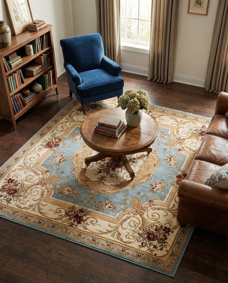 Versailles Elegance Collection Area Rug -  Louveciennes (Light Blue) Square Light Blue  lifestyle 82