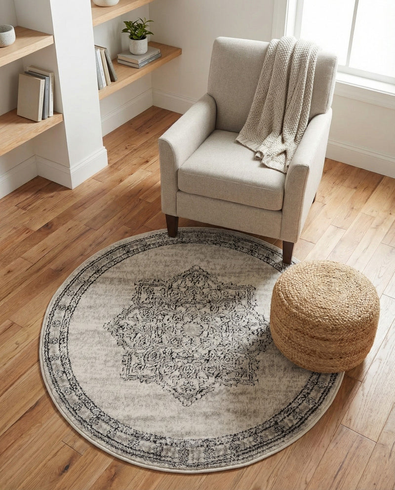Mykonos Manor Collection Area Rug -  Tinos (Ivory) Round Ivory  lifestyle 56