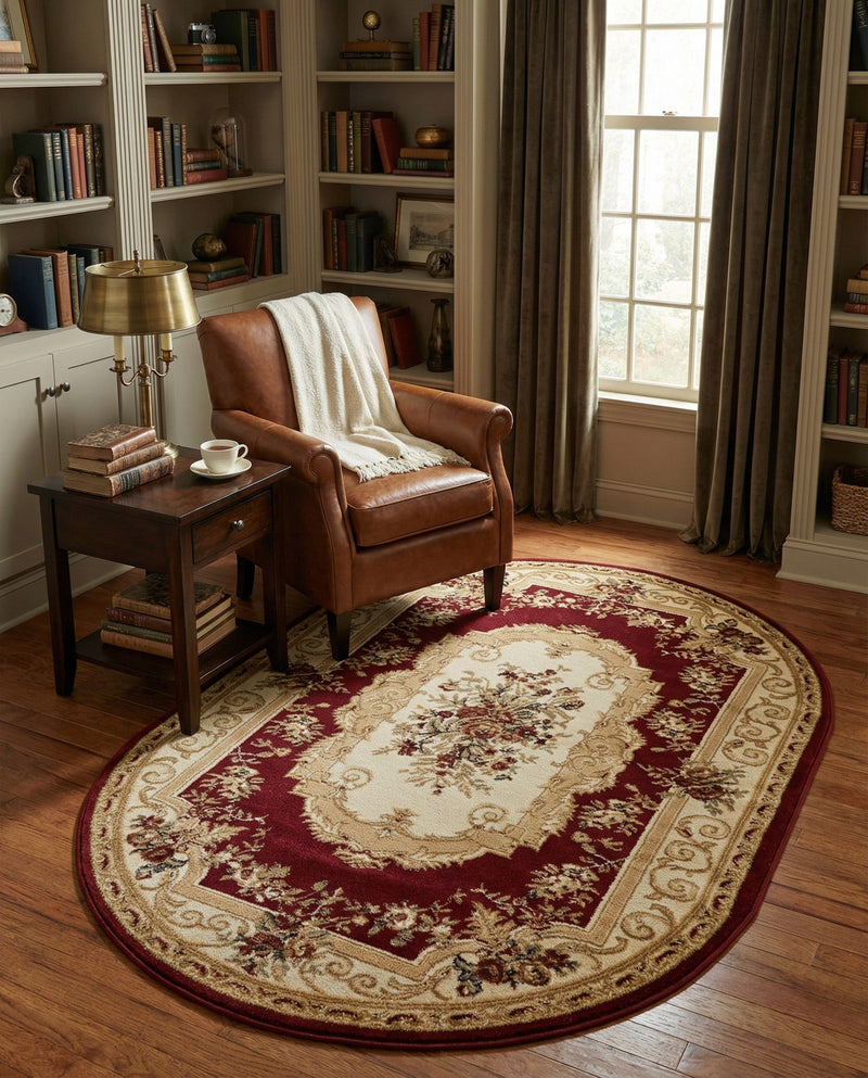 Versailles Elegance Collection Area Rug -  Louveciennes (Red) Oval Red  lifestyle 60