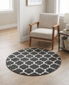 Lattice Gardens Collection Area Rug -  Bloomfield (Black) Round Black  lifestyle 59