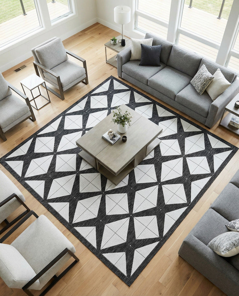 Urban Terrace Collection Area Rug -  Hudson Square Black and White  lifestyle 44