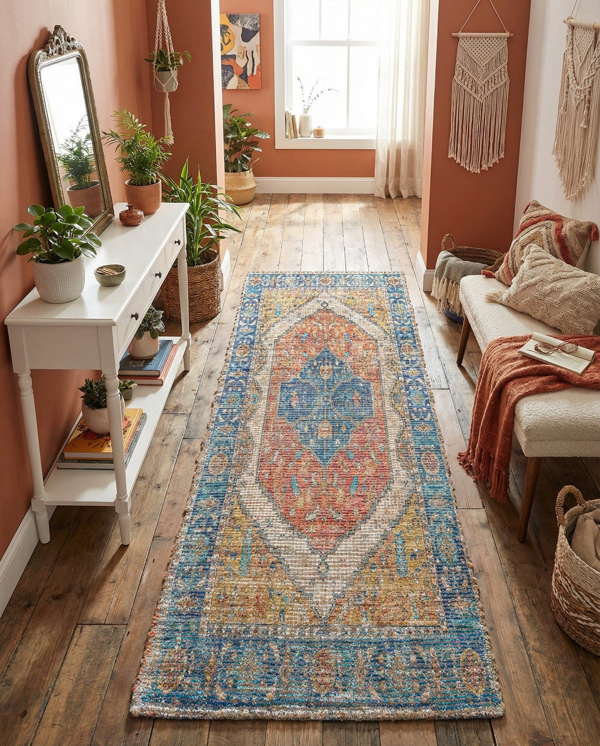 Savannah Threads Collection Area Rug - Charleston Runner Orange Yellow  lifestyle 45