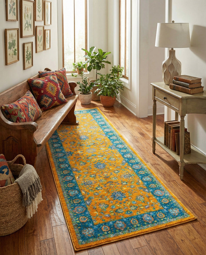 Casablanca Tapestry Collection Area Rug -  Marrakech (Sunshine Yellow) Runner Sunshine Yellow  lifestyle 49