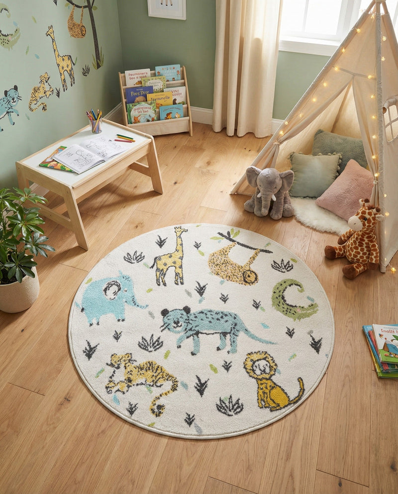 Wonder Tykes Collection Area Rug -  Spatter Round Ivory  lifestyle 39