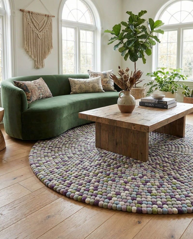 Woolen Sphere Collection Area Rug - Orbsburg (Pink and Purple) Round Pink and Purple  lifestyle 64