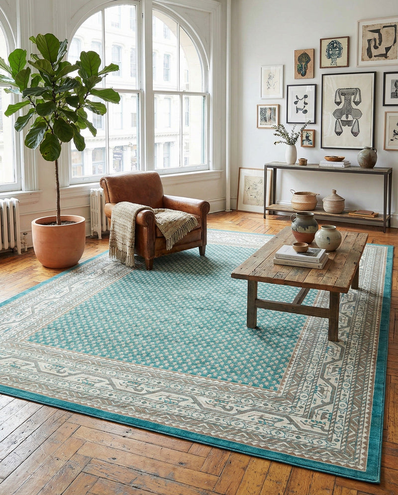 Soho Elegance Collection Area Rug -  Mercer (Turquoise) Rectangle Turquoise  lifestyle 20
