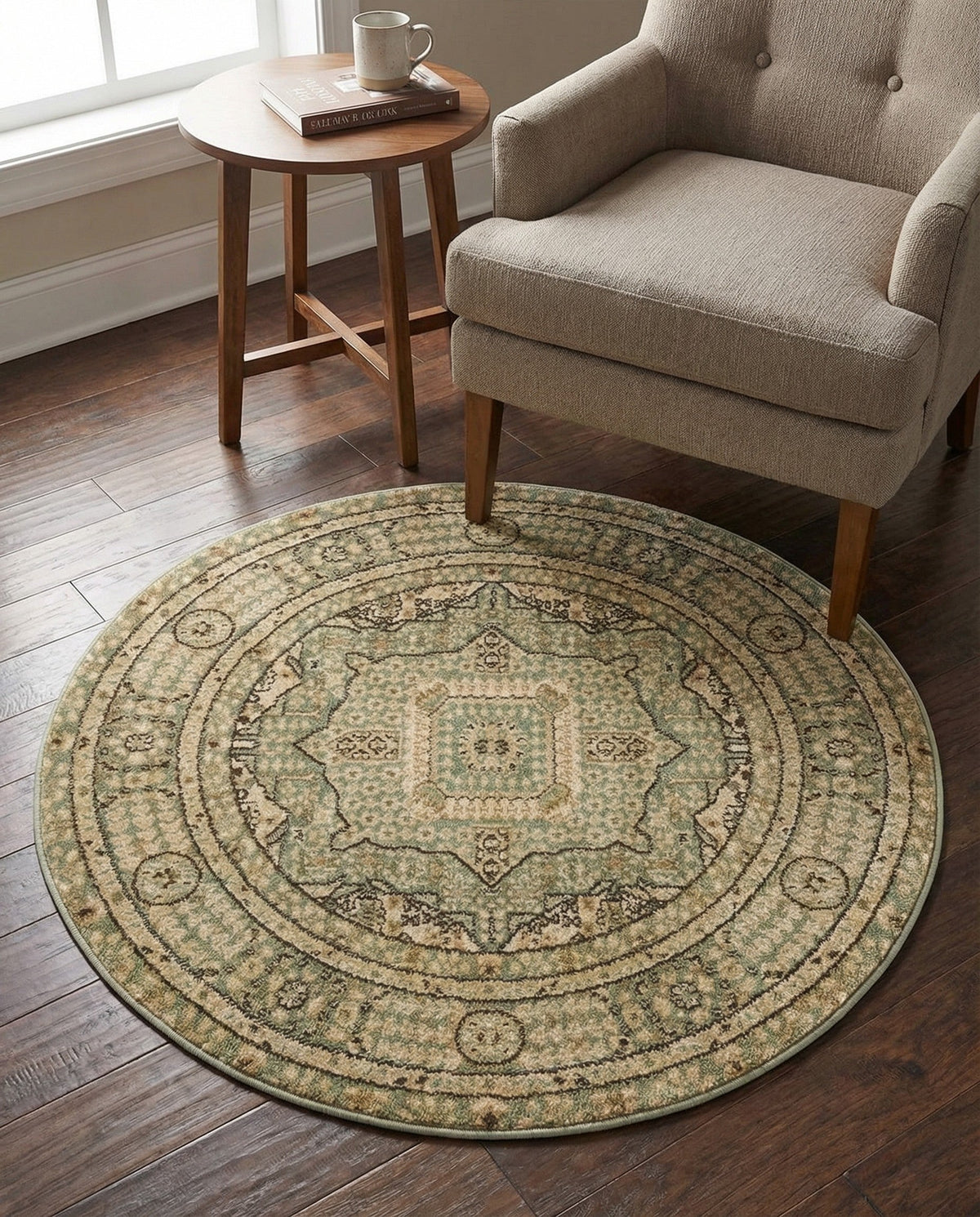 Ottoman Elegance Collection Area Rug - Sultan Round Light Green  lifestyle 175