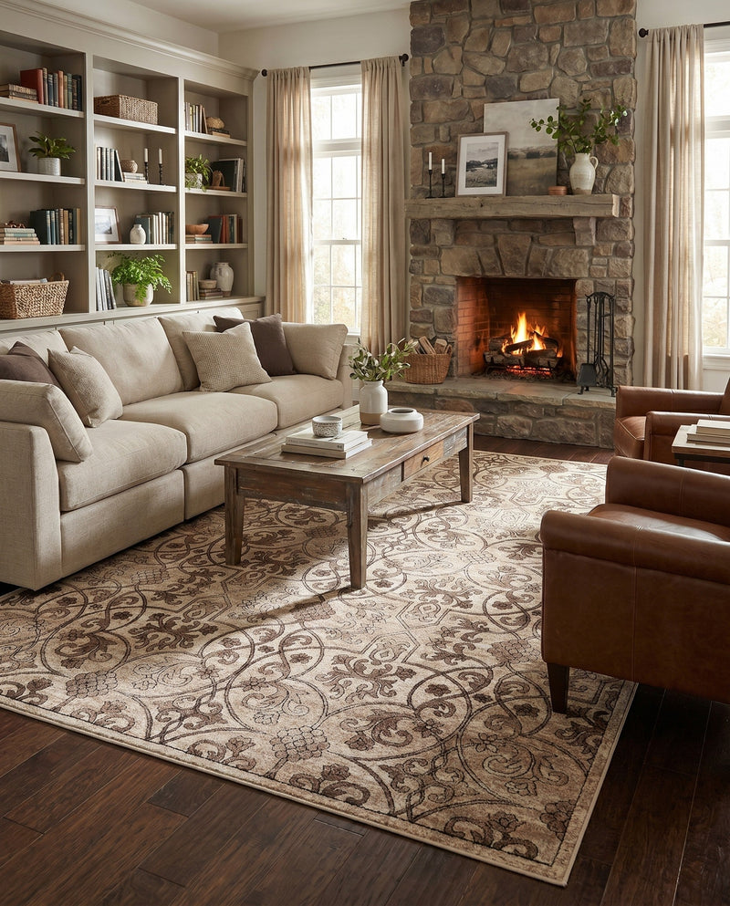 Andes Summit Collection Area Rug -  Merida Rectangle Dark Beige  lifestyle 5