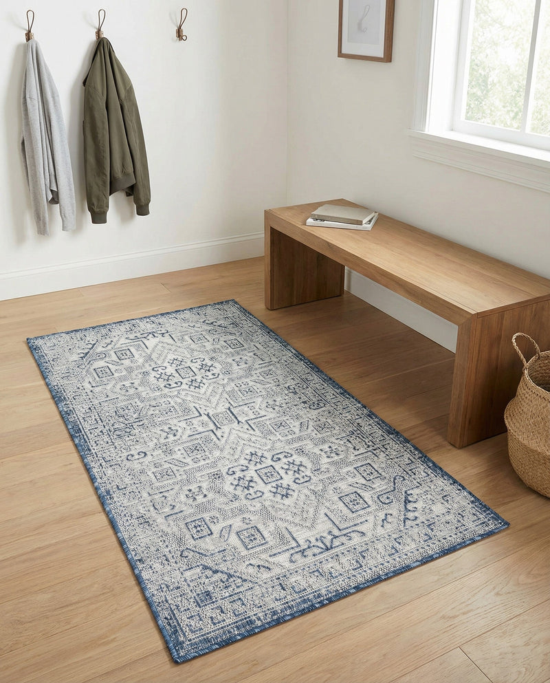 Tribal Terrace Treasures Collection Area Rug - Mayan Marina (Blue) Rectangle Blue  lifestyle 40