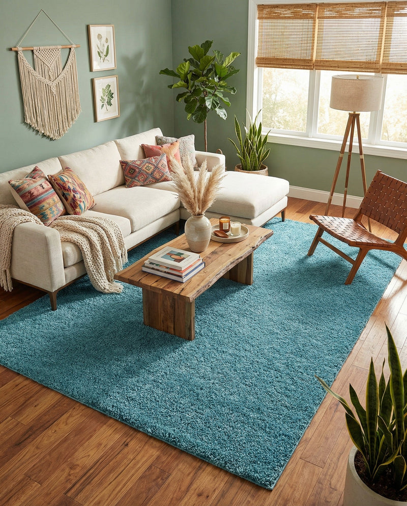 Cozy Comfort Shag Collection Area Rug - Haven (Turquoise) Rectangle Turquoise  lifestyle 23