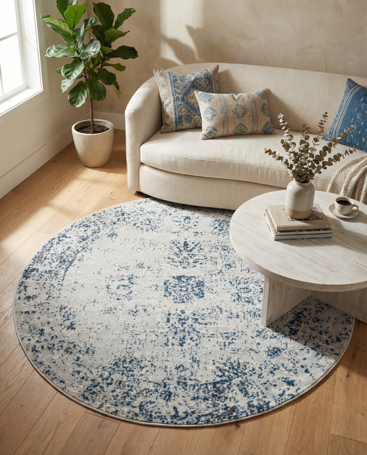 Riviera Elegance Collection Area Rug - Antibes (Light Blue) Round Light Blue  lifestyle 122