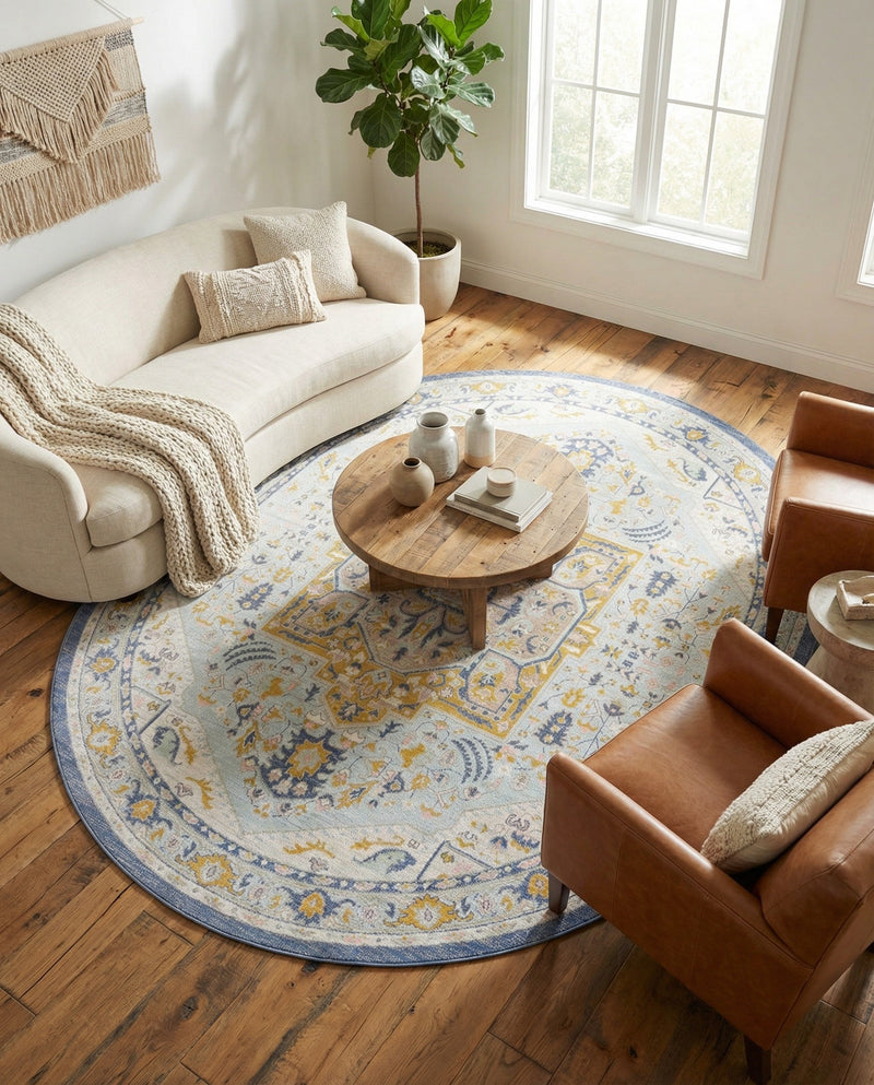 Savannah Series Collection Area Rug - Charleston (Sky blue) Oval Sky blue  lifestyle 58