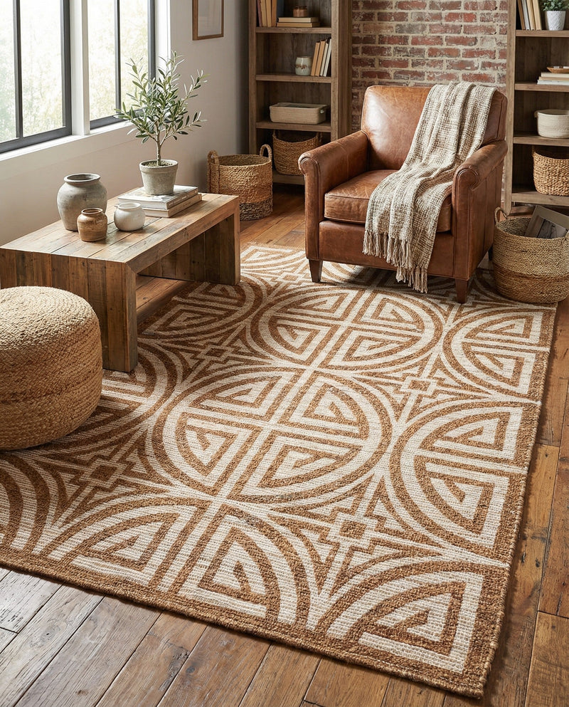 Savannah Threads Collection Area Rug -  Thar Rectangle Light Brown and Ivory  lifestyle 43